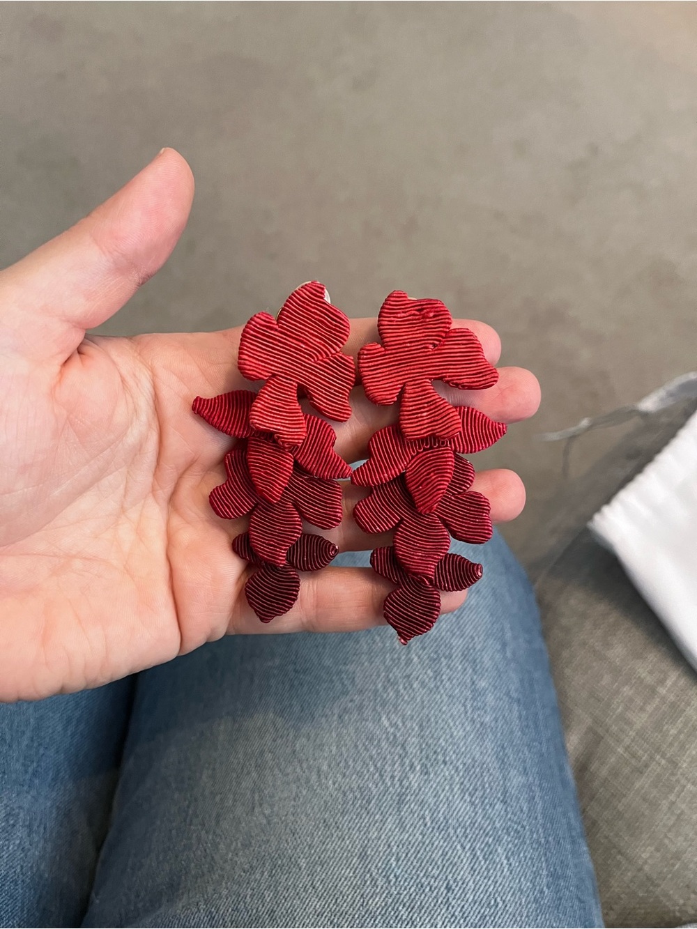 Rebecca de Ravenel Red Floral Drop Clip Earrings - Women Jewelry
